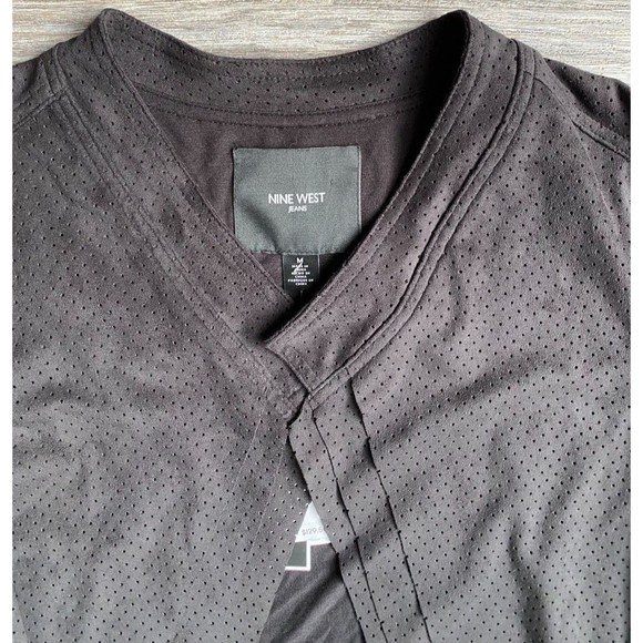 Nine West Faux Leather Blazer Women's Sz M Black Asymmetrical Perforated Boho - Picture 7 of 10